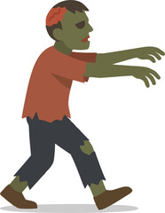 Zombie walking illustration flat design isolated on transparent background