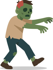 Zombie walking illustration flat design isolated on transparent background