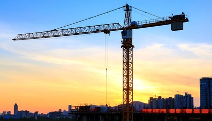 Construction crane at sunset