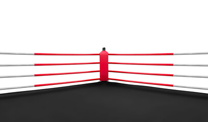 Close up red corner in boxing ring isolated