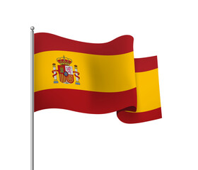 Spain flag on flagpole waving in the wind, National flag waving symbol. Banner design element.