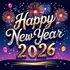 Happy New Year 2026 celebration with fireworks and confetti image photo new.design creative 4k hd
