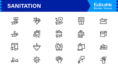 Sanitation And Hygiene Line Icon Set Professional, Modern, Minimal, And Pixel Perfect Cleaning Symbols