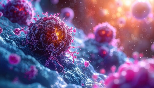 Immune checkpoint proteins TIGIT and CD226 expressed on T cells. 3D molecular illustration showing their role in regulation of immune response against tumors.