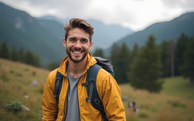 Naklejka premium Happy Man Hiking Outdoor. High quality