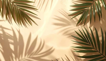 Fototapete Badezimmer Light beige background with tropical palm leaf shadows  © bakri