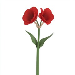 Vibrant Red Flower with Two Blooms on Green Stem in Soft Background