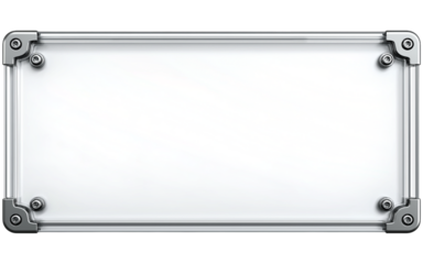 Rectangular white panel with silver metal frame and screws Keywords: white, panel, rectangular isolated on a transparent background