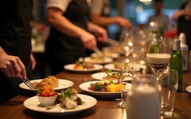 Dinner preparation at restaurant. High quality