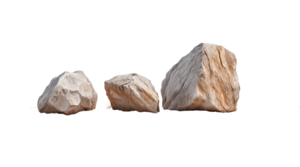 Three Rough White Rocks stones isolated on a transparent background