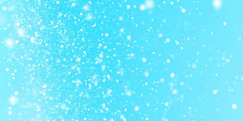 Fototapeta premium Snow falls on winter blue sky with falling snows, Sparkling Blue Glitter Background with light glowing bokeh, Festive blur blue glitter bokeh.