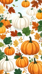 Autumn pumpkins and leaves pattern
