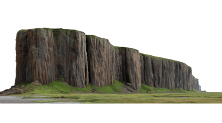 Tall cliff face with green grass and transparent background isolated on a transparent background