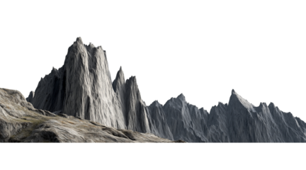 Jagged grey mountain range isolated on a transparent background