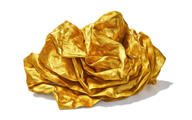 Crumpled Gold Fabric Rose Shape on White Surface graphic isolated on a transparent background