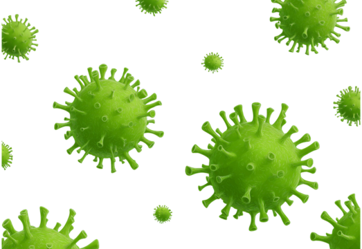 Green Virus Particles Floating isolated on a transparent background