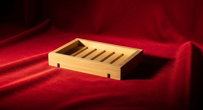 Elevated presentation of artisanal wooden soap dish on luxury background