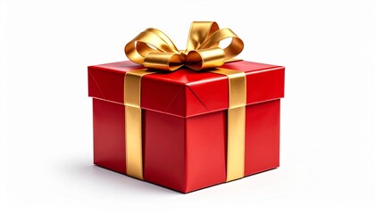 Obraz premium A festive Christmas present box with ribbon, isolated on white background