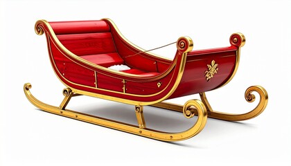 A Christmas sleigh isolated on white, shiny runners and festive style