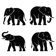 Obraz premium Scalable vector illustration of four silhouette elephants for diverse graphic design applications vector