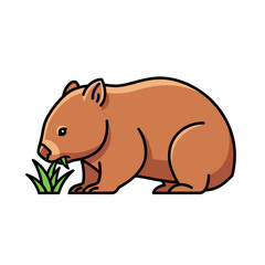 Obraz premium Cartoon Wombat Grazing on Green Grass Illustrated with Bold Outlines