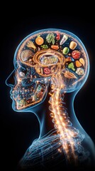 Healthy lifestyle illustration - Visualizing Nutrition: Foods Impact on Brain and Nervous System - modern wellness concept