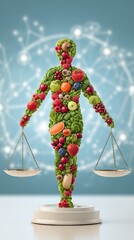 Healthy lifestyle illustration - Creative Fruit and Vegetable Sculpture Representing Justice - modern wellness concept