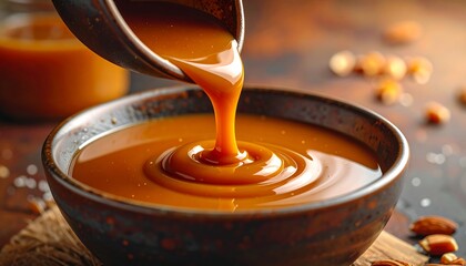 Caramel sauce being poured