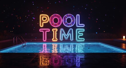 Pool Time Text with Swimming Pool at Night