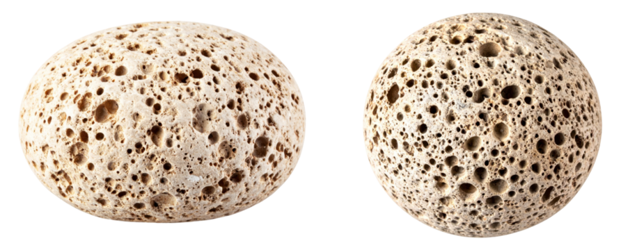 Isolated Stone Balls With Pores Showing Detailed Texture on a White Background Displaying Natural Organic Shapes and Forms with Macro Detail Photography
