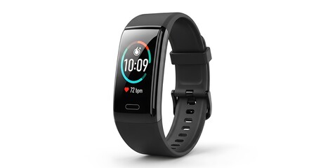 Sleek Black Fitness Tracker Displaying Heart Rate and Time