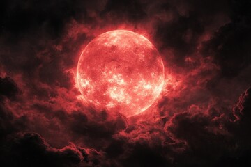 Blood-red moon, ominous clouds