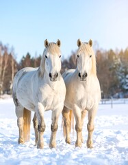 Two white horses in snowy field (1)