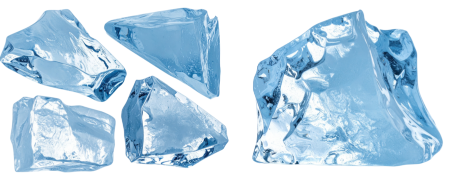 Transparent Glacier Ice Chunks Isolated On White Background Showing Detailed Fractures and Geometric Forms - Powered by Adobe
