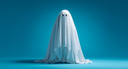 Minimal ghost costume on blue background