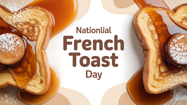 National French Toast Day celebration with golden-brown toast slices topped with syrup and powdered sugar