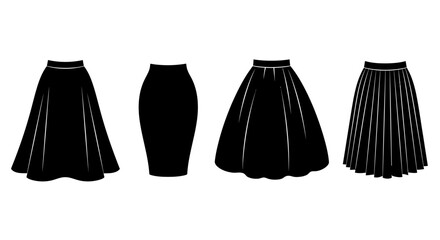 Four black skirt styles diverse fashion clothing options for women wardrobe ensemble vector