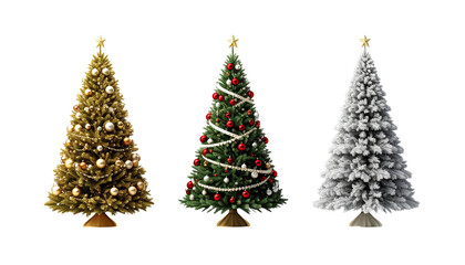 Holiday Christmas Tree Trio Set in Different Styles, isolated on transparent background2