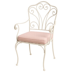 Fototapeta premium Elegant Vintage Metal Chair with Curved Design and Soft Cushion for Indoor Use