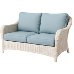 Fototapeta premium Cozy Outdoor Sofa with Soft Blue Cushions for Relaxation and Leisure Time
