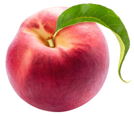 Japaness Peach, Hakuho pink Peach on white background, Peach premium fruit with leaf isolate on white PNG file.