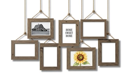 Rustic Hanging Frames Displaying Barn, Sunflower, and Home Sweet Home Message