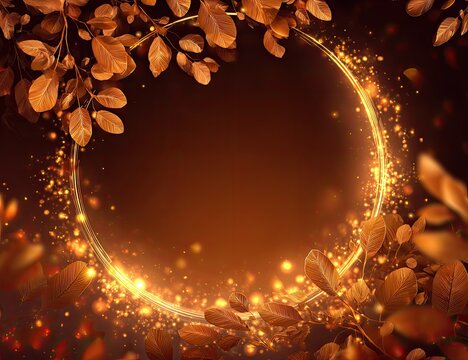 Autumnal circle frame with glowing leaves