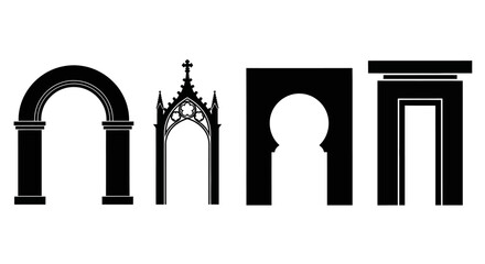 Fototapeta premium Diverse architectural arch styles silhouette collection for design projects vector