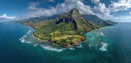 Obraz premium Panoramic view of a tropical island coastline
