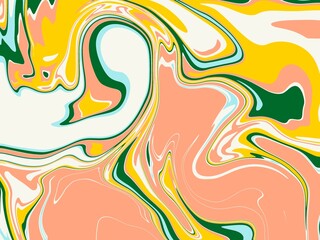 黄色、オレンジ、水色、緑のマーブル模様