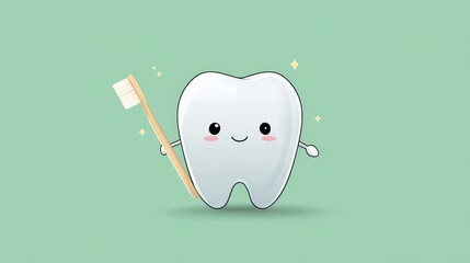 A cute cartoon tooth character with a toothbrush, emphasizing oral hygiene and dental care in a friendly illustration.