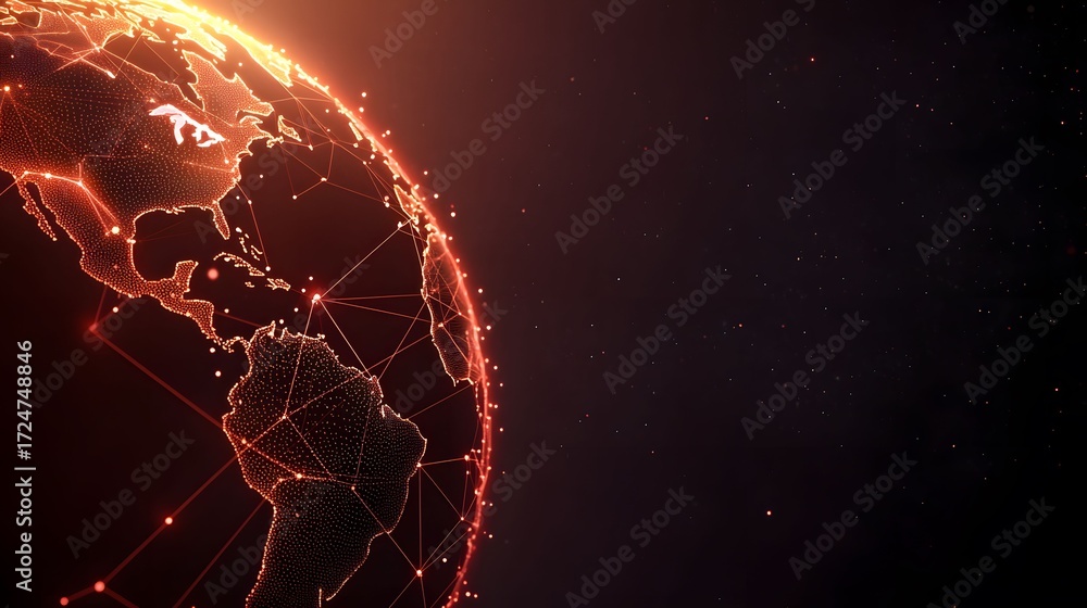 Aufkleber the image shows a digital representation of the earth, with continents outlined in a network of glow
