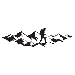 Silhouette of hiker traversing a jagged mountain crest Keywords: hiker, man, silhouette, walking