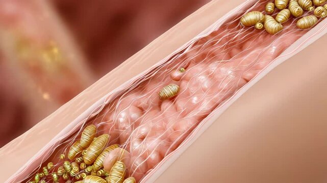 A red and white of a vein with a lot of bugs on it. Closeup realistic medical illustration of a myiasis wound showing small maggots inside human skin lesion, Myiasis clinical clean style
